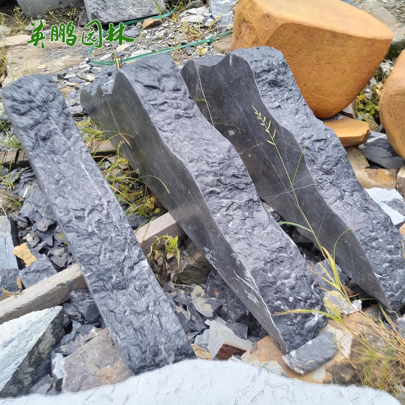 黑山石大型拼接水景置石 草坪点缀园林景观假山石异型加工定制